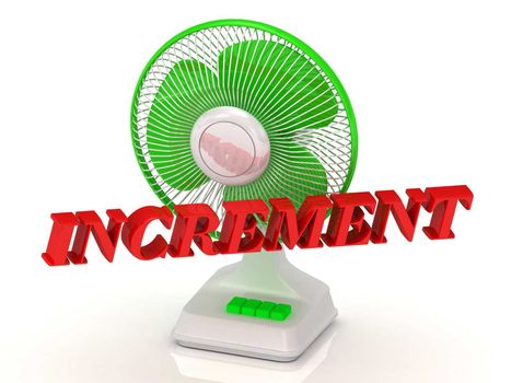 INCREMENT- Green Fan propeller and bright color letters on a white background