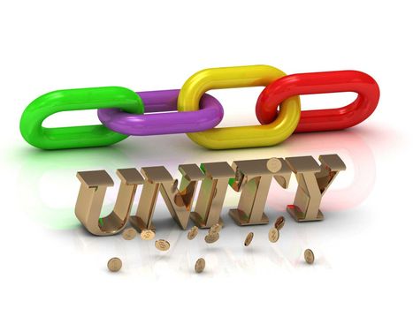 UNITY- inscription of bright letters and color chain on white background