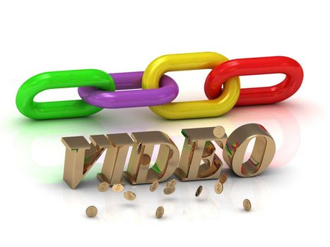 VIDEO- inscription of bright letters and color chain on white background