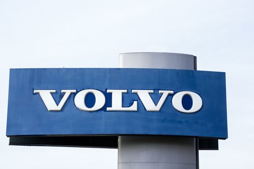 PASADENA, CA/USA - JANUARY 16, 2016: Volvo automobile dealership sign and logo. Volvo is a Swedish manufacturer of automobiles.