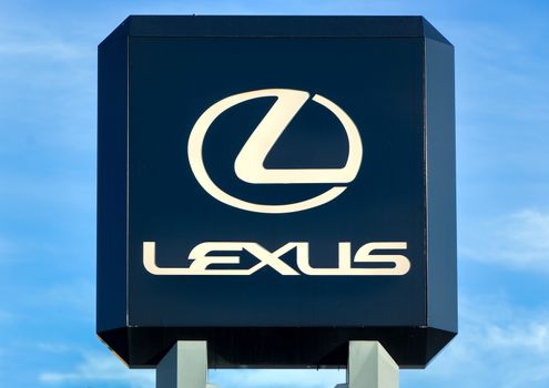 VALENCIA, CA/USA - JANUARY 13, 2016:  Lexus automobile sign and logo. Lexus is the luxury vehicle division of Japanese automaker Toyota.