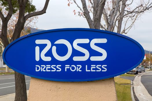 LA CRESCENTA, CA/USA - JANUARY 9, 2016: Ross Dress For Less store sign. Ross Stores, Inc., is an American chain of off-price department stores.