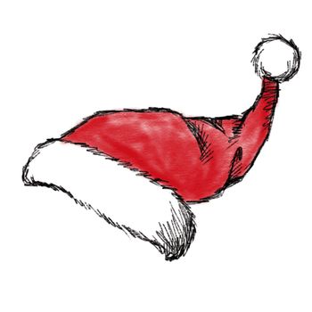 hand drawn christmas hat on white background 