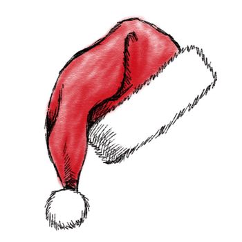 hand drawn christmas hat on white background 