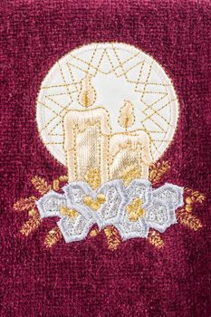 light of candles hand embroidered on red towel