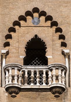 Decorative balcony of a  medieval tower in Seville, Spain