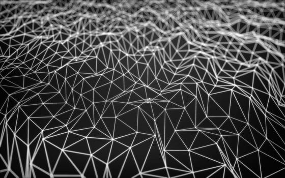 Abstract polygonal space low poly dark background with connecting dots and lines. Connection structure.