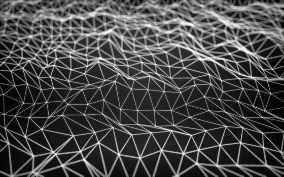 Abstract polygonal space low poly dark background with connecting dots and lines. Connection structure.