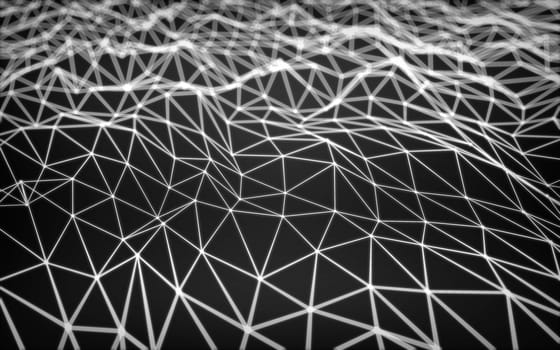 Abstract polygonal space low poly dark background with connecting dots and lines. Connection structure.