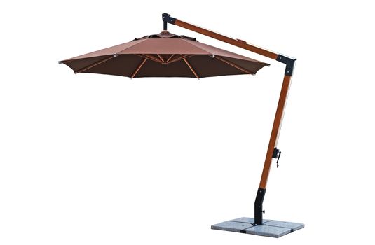Umbrella use with garden furniture on white background