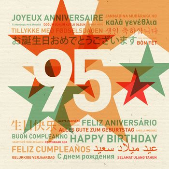 95th anniversary happy birthday from the world. Different languages celebration card