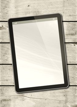 Digital tablet PC on a white wood table - vertical office mockup