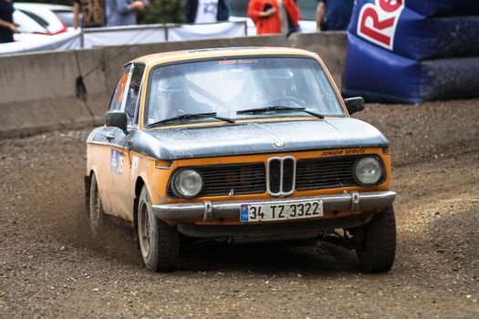 KOCAELI, TURKEY - AUGUST 23, 2015: Haydar Guclu with BMW 2002 in Kocaeli Rally 2015