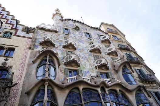 BARCELONA, SPAIN - OCTOBER 10, 2015: Famous Casa Batllo house, designed by Antoni Gaudi in Barcelona, Spain