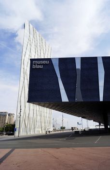 BARCELONA, SPAIN - OCTOBER 08, 2015: Forum Building, also known as the Museu Blau or the Blue Museum in Barcelona, Spain