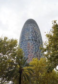 BARCELONA, SPAIN - OCTOBER 08, 2015: Torre Agbar skyscraper, located between Avinguda Diagonal and Carrer Badajoz in Barcelona, Spain 