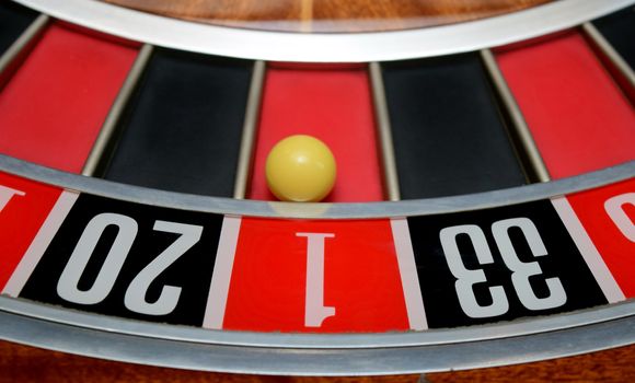 ball in winning number one at roulette wheel