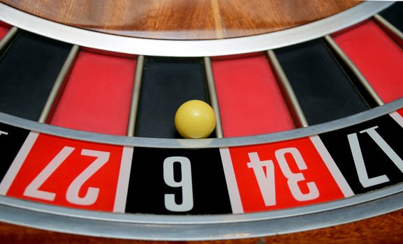 ball in winning number six at roulette wheel