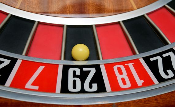 ball in winning number twenty nine at roulette wheel