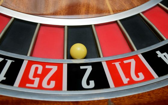 ball in winning number two at roulette wheel