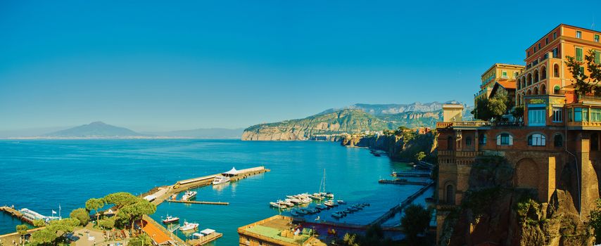 Sorrento, Italy - November 7, 2013: Elevated view of Sorrento and Bay of Naples. Sorrento is one of the towns of the Amalfi Coast,expensive and most beautiful European resort.