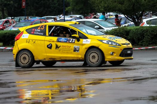 KOCAELI, TURKEY - AUGUST 23, 2015: Serpil Pak with Ford Fiesta R2 in Podium Ceremony of Kocaeli Rally 2015