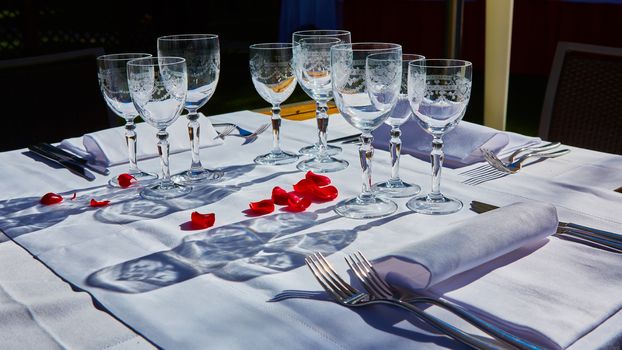 table setup in outdoor cafe, small restaurant in a hotel, summer vacations, meal time