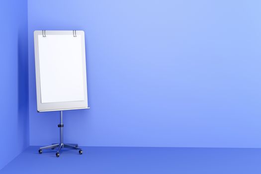 Blank flip chart in blue colored office room