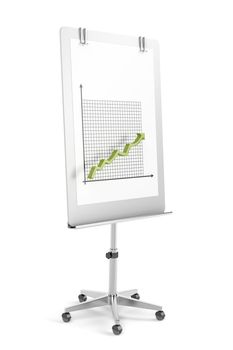 Flip chart with arrow graph on white background 