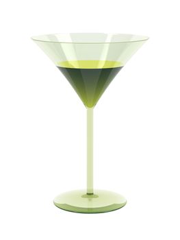 Green cocktail in a glass isolated on white background