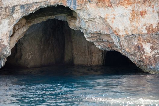 Blue caves on Zakynthos Island seen from the boat