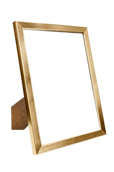 Golden aluminum empty photo frame isolated on white background with clipping path