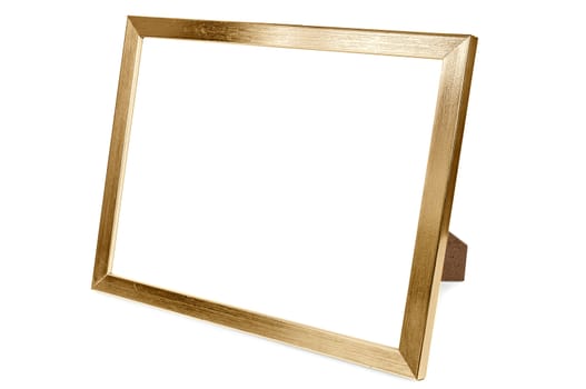 Golden aluminum empty photo frame isolated on white background with clipping path