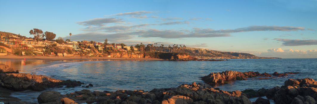 Crescent Bay beach panoramic view at sunset in Laguna Beach, California, United States in summer