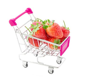 Strawberries in Shopping Cart, Isolated on White Background