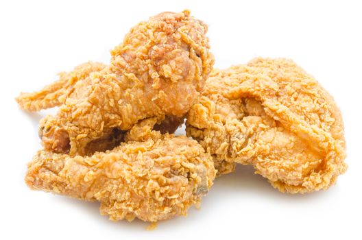 Fried chicken on white background.