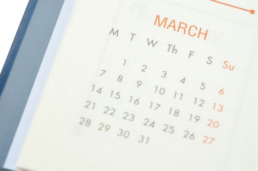 Close up MARCH 2016 calendar.