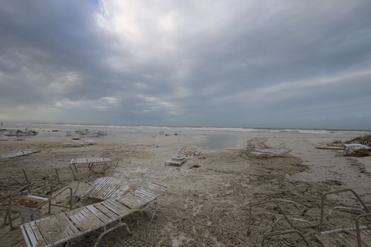 UNITED STATES, Siesta Key: A heavily damaged beach is seen in the aftermath of a tornado, on Midnight Pass Road in Siesta Key, Florida, on January 17, 2016. At least two people are dead near Sarasota after tornadoes and severe thunderstorms crossed central and South Florida on January 17, 2016. 