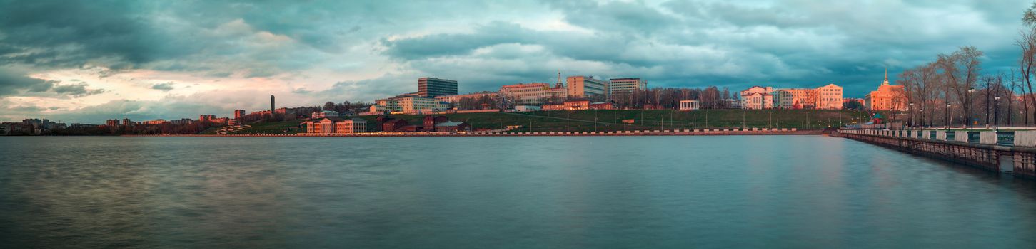 Pond panorama on the embankment in the city of Izhevsk