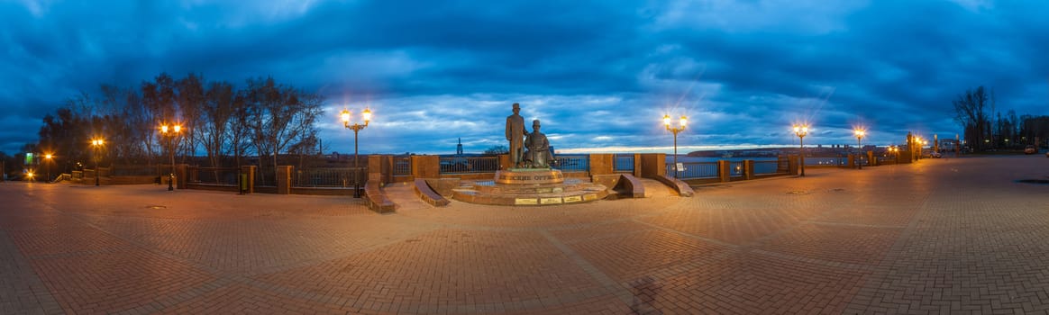 Monument to armorers on the embankment about a pond in the city of Izhevsk