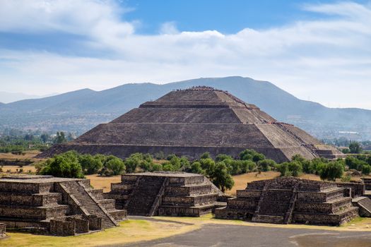 Scenic view of Pyramid of the Sun in Teotihuacan ancient Mayan city, near Mexico city, Mexico