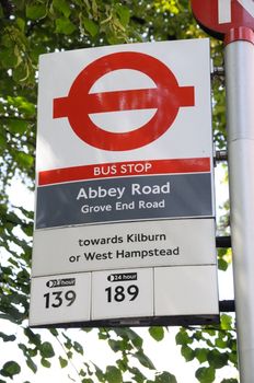 Bus stop outside Abbey Road studios in London