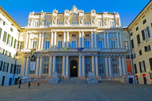 Genova,Italy,17 january 2016.View of the Ducal Palace in Genoa (XVI century) important home to temporary exhibitions. The beautiful neo-classical facade dates from the eighteenth century.