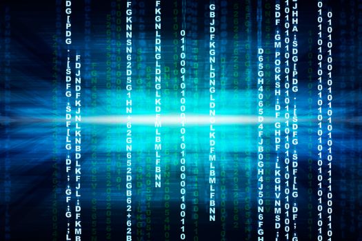 Binary computer code. Matrix blue abstract background