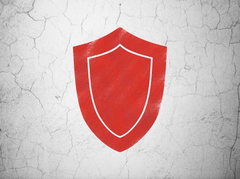 Security concept: Red Shield on textured concrete wall background