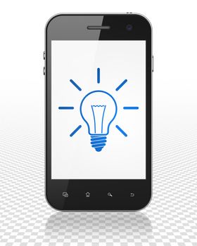 Finance concept: Smartphone with blue Light Bulb icon on display