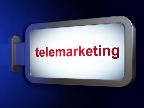 Advertising concept: Telemarketing on advertising billboard background, 3d render