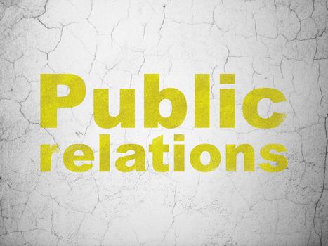 Advertising concept: Yellow Public Relations on textured concrete wall background
