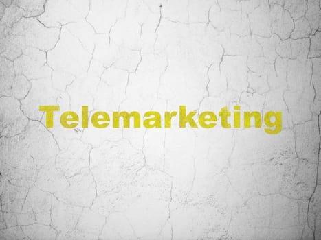 Marketing concept: Yellow Telemarketing on textured concrete wall background