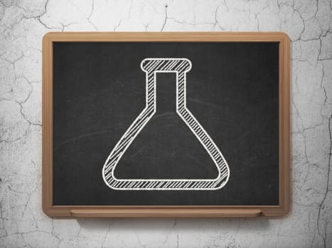 Science concept: Flask icon on Black chalkboard on grunge wall background